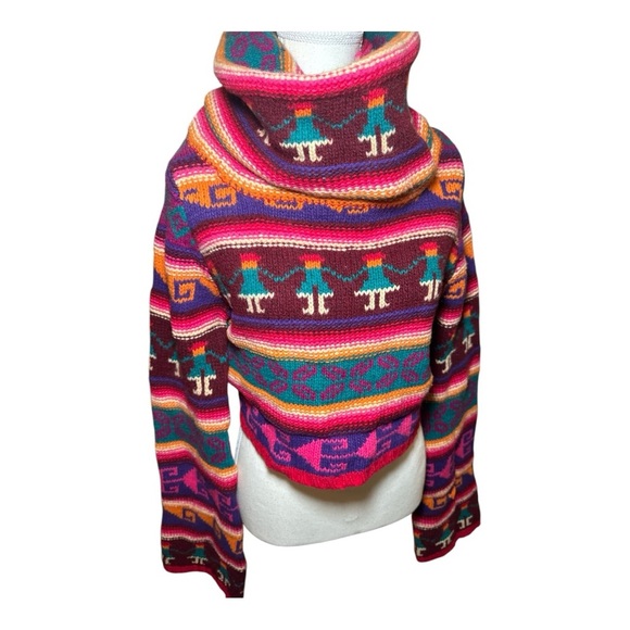 RARE H&M Designer Inspired Wool Aztec Boho Turtleneck Sweater Sz 10 - Picture 1 of 15